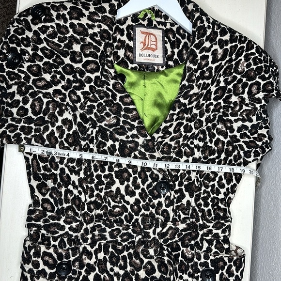 Dollhouse Hooded Cheetah Print Pea Coat Jacket Size Large Belted Shawl Collar - Picture 13 of 15
